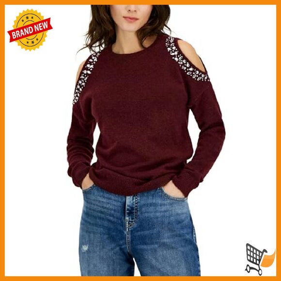 Cold Shoulder Sweater with Jewel Studs Size Small 25